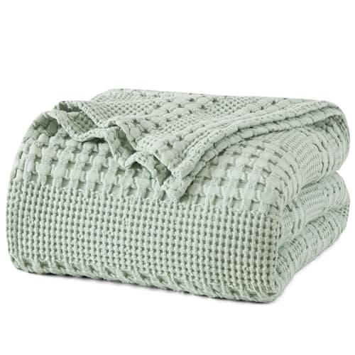 Best Cotton Blankets for Home #1 from PHF PHF 100% Cotton Waffle Weave Blanket Queen Size for Bed, Soft Lightweight & Breathable, All-Season Comfort, Luxury Aesthetic Christmas Blanket for Home Decor, 90"x90", Mint Green
