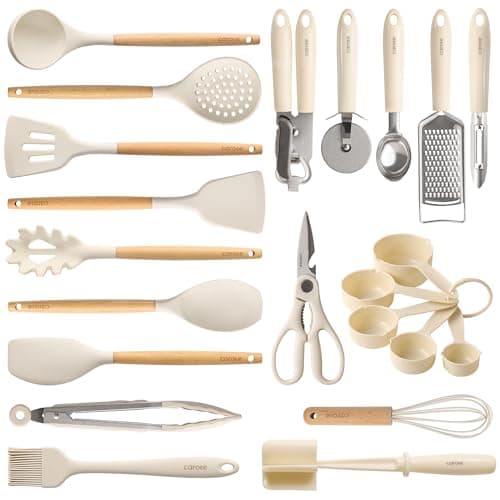 Best Cooking Utensil Sets #5 from CAROTE CAROTE 22pcs Silicone Cooking Utensils Set, 446°F Heat Resistant Kitchen Utensils Gadgets Set, Spatula, Turner, Whisk, Tongs