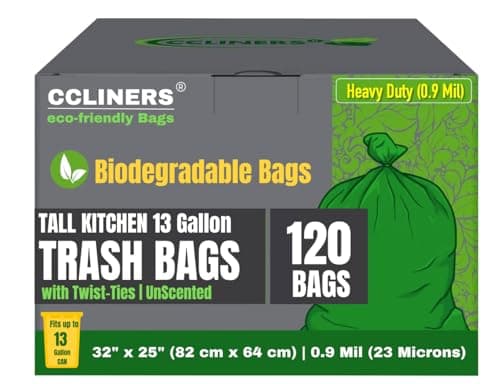 Best Biodegradable garbage bags #4 from CCLINERS Tall Kitchen Biodegradable Trash Bags 13 Gallon (120 Bags) Eco-friendly Medium Green Garbage Bag 55 Liter Landfill-Friendly Can Liners Portable Camping Toilet Bags Made With epi (120 count)