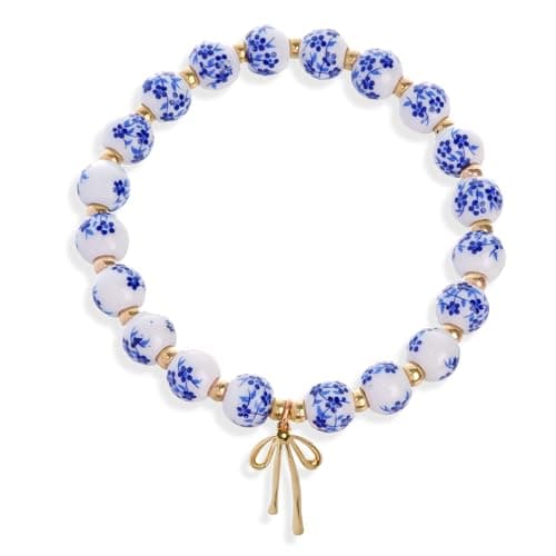 Best Handmade Bracelets #5 from Marrywindix Beads Bow Charm Bracelet Vintage Dainty Flower Stretch Beaded Handmade Bracelet for Women Daughter Friend Sister Mother Wife Grandma Granddaughter