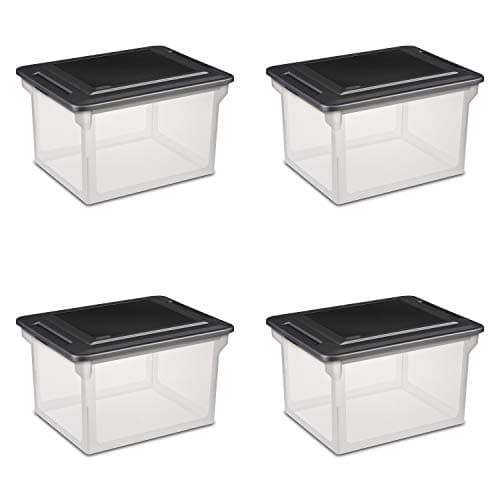 Best Plastic File Boxes #6 from Sterilite Sterilite File Box, Stackable Storage Bin with Lid, Plastic Container to Organize Taxes, Papers in the Home, Office, Clear Base with Black Lid, 4-Pack