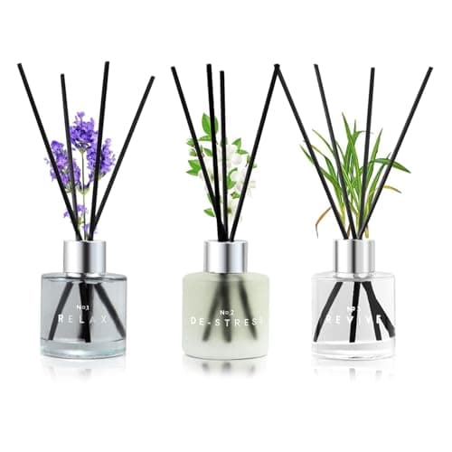 Best Reed Diffuser Sets #5 from DIUFJAG 3 Pack Fragrance Reed Diffuser, 50ML Lavender Jasmine Lemongrass Aromatherapy Diffuser Set with 12 Black Fiber Sticks,Air Freshener for Bedroom Bathroom Office, 8.2X 6.6X 2.1 inch