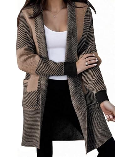 Best Cardigan for Women #6 from Astylish Astylish Chunky Cardigan Sweaters for Women Oversized Casual Fall Fashion Business Work Color Block Long Sleeve Open Front Outwear with Pockets Black Large