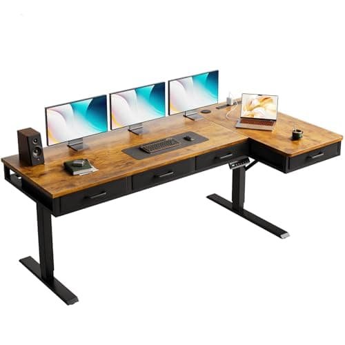 Best Standing Desks #6 from OffiGo OffiGo 63 Inch L Shaped Electric Standing Desk with Drawers, Height Adjustable Large Desk with Power Outlets, Sit Stand Table, Writing Computer Desk for Home, Office, Workstation, Rustic Brown