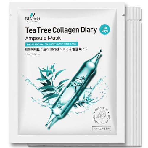 Best Collagen Face Masks #4 from BIAEffect BIAEffect BIAIfekt TEA TREE COLLAGEN Diary Ampoule Maskㅣsheet face mask, KOREAN Skin care, Blemish, Hydrating, Soothing, Nourishing, Glass skins, Cooling, Premium daily, BEYOND HYDROGEL