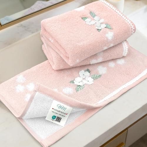 Best Hand Towels for Bathroom #3 from VOOVA & MOVAS VOOVA & MOVAS Luxury Washcloths - 100% Cotton, Quick Dry, Soft & Absorbent, 3PC Cotton Towels Set (Wash Cloth 14"x14"), Luxury Face Towels for Bathroom, Pink