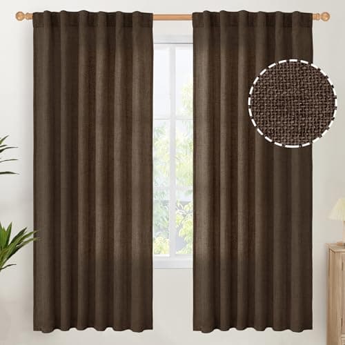 Best Brown Window Curtains #2 from YoungsTex YoungsTex Dark Brown Linen Curtains for Living Room 2 Panels, Chocolate Light Filtering Window Drapes with Rod Pocket Back Tab Textured Semi Sheer for Dining Bedroom, 52 X 72 Inch