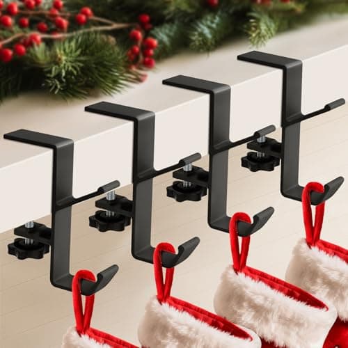 Best Stocking Holders #9 from ANOEPUY ANOEPUY 4 Pack Stocking Holders for Mantle for Christmas Decorations,2 in 1 Mantle Garland Holder for Hanging Christmas Stockings,No Drilling Required & Adjustable Garland Hanger, Metal(Black)