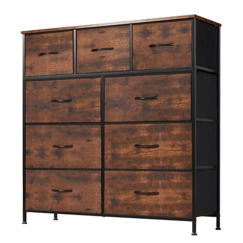 Best Dressers for Bedroom #2 from DUMOS DUMOS Dresser for Bedroom, Storage Organizer with 9 Drawers, Chest of Drawers with Fabric Bins, Sturdy Metal Frame, Wood Tabletop for Guest Room, Closet, Entryway, Brown