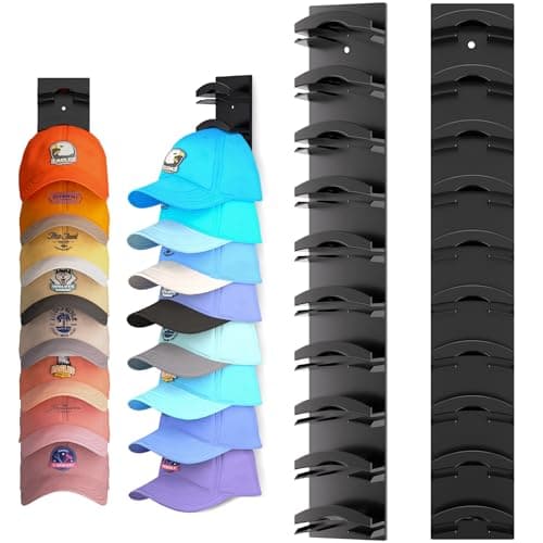 Best Hat Racks #6 from Houoisheck Hat Organizer for Baseball Caps 2Pack, Hat Rack for Wall with Strong Adhesive Hold up to 20 Hats, Hat Hanger Holder Display for Door Closet, Cap Organizer Storage Multilayer Two Mounting Option(Black)