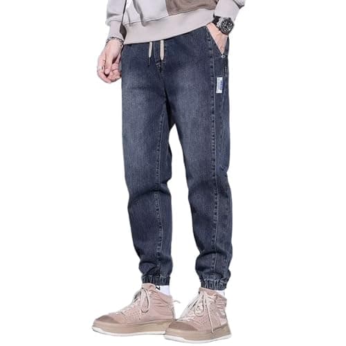 Best Denim Joggers for Men #7 from HBER HBER Mens Denim Joggers Elastic Drawstring Waist Pull On Loose Tapered Ankle Jeans Baggy Jean Sweatpants