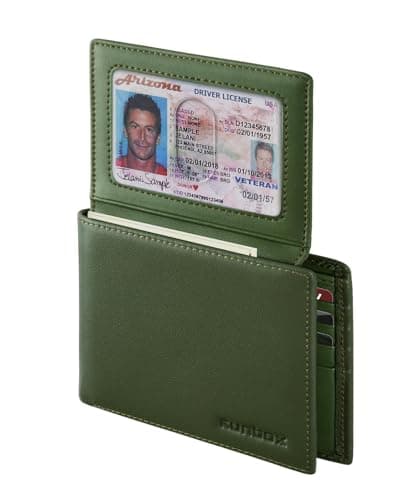 Best Green Wallets #5 from RUNBOX Genuine Leather Wallet for Men 12 Cards Mens Wallet Bifold Rfid Blocking with 2 ID Windows Card Holder Wallet with Gift Box
