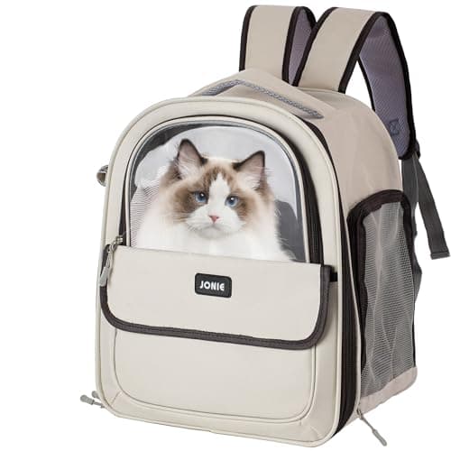 Best Portable Pet Carrier Backpackы with Ventilation #7 from vivicreate Cat Backpack Carrier for Large Cats up to 15lbs Pet Travel Backpack with Transparent Window Mesh Ventilated Portable Dog Cat Bag for Outdoor Hiking Mochila para Gatos transportadora mascota (White)