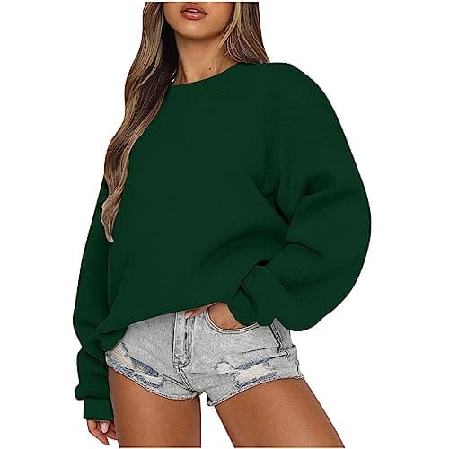 Best Pink Hoodies for Women #6 from SMIDOW Sweatshirts Women Trendy Oversized Crewneck Sweatshirt Women Fall Fashion 2023 Long Sleeve Drop Shoulder Hoodie Sweatshirts Casual Pullover Tops Army Green 2X