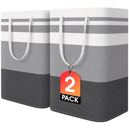 Best Laundry Baskets #7 from HomeHacks HomeHacks 2 Pack Large Laundry Baskets, Waterproof, Freestanding Laundry Hampers, Collapsible Clothes Hamper with Reinforced Handles in Laundry Room, College Dorm, Bathroom, Bedroom (Grey, 75Lx2)