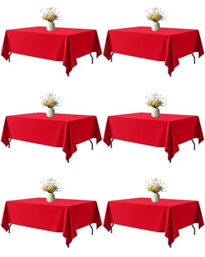 Best Red Tableclothes #1 from Niuara Niuara Red Fabric Rectangle Table Cloth - 6 Pack, 60" × 102" Washable Tablecloth for 5FT Tables, Wrinkle-Resistant & Heat-Proof Table Cover for Weddings, Dinners & Parties