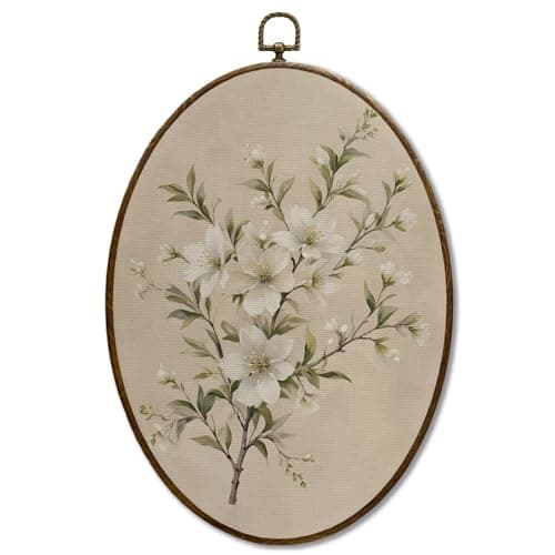 Best Vintage Decors #2 from JQF JQF Vintage Floral Oval Framed Wall Art, Cottagecore Retro Flower Botanical Oval Canvas Wall Decor, Rustic Floral Framed Prints Hanging Decor for Home Bedroom Living Room, 8.5x11.5 Inch
