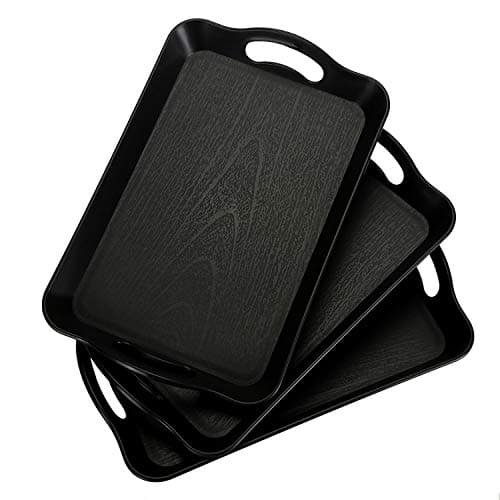 Best Serving Trays with Handles #8 from Cedilis Cedilis 3 Pack Black Serving Trays with Handles,16 x 11IN Rectangular Non Skid Multi-Purpose Plastic OttomanTray for Restaurant, Parties, Coffee Table, Kitchen