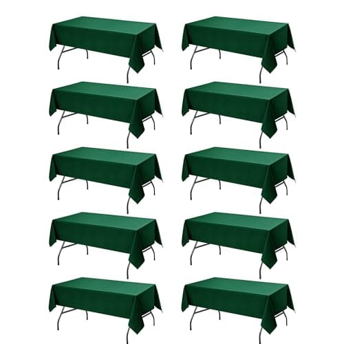 Best Green Tableclothes #8 from Dailyset Dailyset 10-Pack Hunter Green Tablecloths for Rectangle Tables, 60 x 102 Inches, Stain-Resistant Polyester Fabric for 6 Foot Tables - Washable Table Covers for Weddings, Birthday Parties, Events