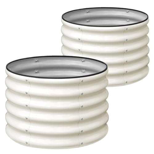 Best Tall Outdoor Metal Raised Garden Beds #7 from SnugNiture SnugNiture Raised Garden Bed, 2 PCS 2×2×1.5ft Round Galvanized Outdoor Planter Box, 17" Tall Deep Metal Garden Bed Kit for Planting Vegetables, Fruits, Flowers, White