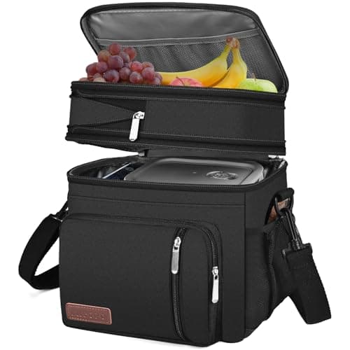 Best Camping Cooler Bags #6 from MIYCOO MIYCOO Lunch Bag & Lunch Box for Men Women, Double Deck Leakproof Insulated Soft Large Adult Camping Cooler bag for Work, Beach, Picnic, Travel (Black, 15L)