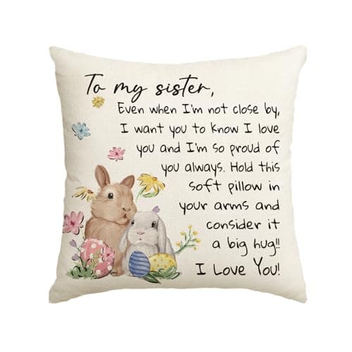 Best Decorative Pillow Covers #10 from AVOIN colorlife AVOIN colorlife to My Sister Throw Pillow Cover, 18 x 18 Inch Christmas Spring Easter Rabbit Eggs Sister's Gift Lady Girls Birthday Cushion Case from Sister Brother
