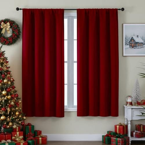 Best Red Window Curtains #8 from Simplebrand Simplebrand Ava Red Blackout Curtains for Bedroom 63 Inch Length 2 Panels Set, Nursery Thermal Insulated Energy Saving Rod Pocket Window Treatment Curtains Blackout Drapes, W40 x L63 Inch, Red