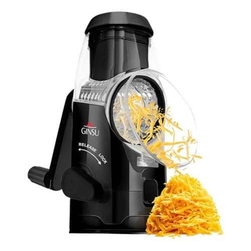 Best Cheese Graters #3 from GINSU GINSU Plastic Rotary Cheese Grater with Handle – 8x6x10in Manual Cheese,Vegetable Grater with Easy-Turn Crank, Non-Slip Base, Durable Kitchen Tool