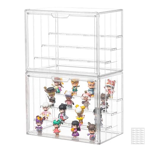 Best Clear Acrylic Display Cases #3 from SANKEU Clear Acrylic Display Case Upgrade 4 Tier Figure Display Case with 3 Movable Dividers, Stackable Display Box Showcase with Magnetic Door for Collectibles (Large-2pack)