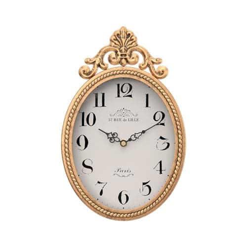 Best Vintage Decors #9 from Abdurey Abdurey Small French Retro Decorative Wall Clock, Antique Gold Vintage Oval Style,Silent Battery Operated Boho Decor Wall Clocks for Farmhouse,Kitchen,Bedroom,Bathroom(10.4" H x 6.7" W)