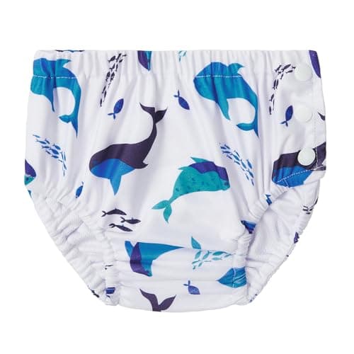 Best Reusable Swim Diapers #6 from Durio Durio Reusable Swim Diapers for Baby Toddler Newborn Washable Water Diapers for Swimming Beach Essentials A-White Whale 2-3 T