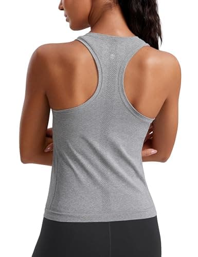 Best Workout Tank Tops #2 from CRZ YOGA CRZ YOGA Seamless Crewneck Tank Tops for Women - Workout Athletic Running Gym Sleeveless Shirts Racerback Breathable Tee Slate Grey Marl Small