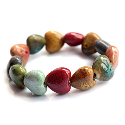 Best Handmade Bracelets #6 from Shuiniba Shuiniba Love Heart Ceramic Bracelet, Flower-Glazed Beaded Bracelet,Elastic Handmade Simple Ethnic Style Hand Chain for Women, Suit for woman over 18 year old-1PCS - Colorful