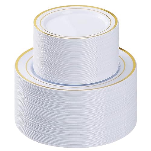 Best Plastic Plates #2 from BESTVIP BESTVIP 200PCS Gold Plastic Plate, Disposable Party Plates with 100 Dinner Plates and 100 Dessert Plates, Plastic Plates for Party, Wedding and Birthday