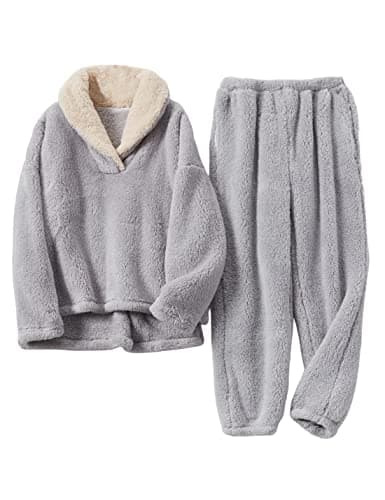 Best Soft Loungewear Sets for Home #7 from Tanming Tanming Womens Fluffy Pajamas Set Fleece Pullover Pants Plush Loungewear Sleepwear (Grey-XL)