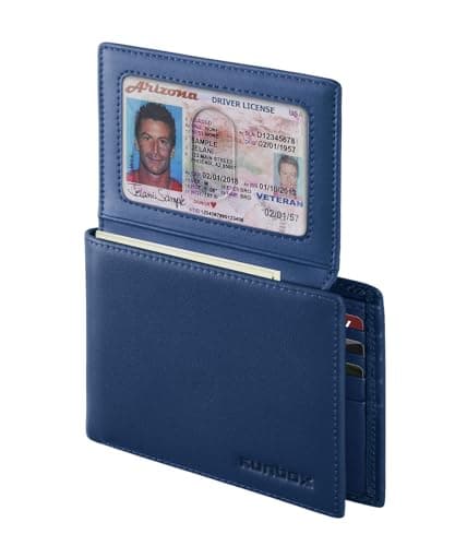 Best Blue Wallets #10 from RUNBOX Genuine Leather Wallet for Men 12 Cards Mens Wallet Bifold Rfid Blocking with 2 ID Windows Card Holder Wallet with Gift Box