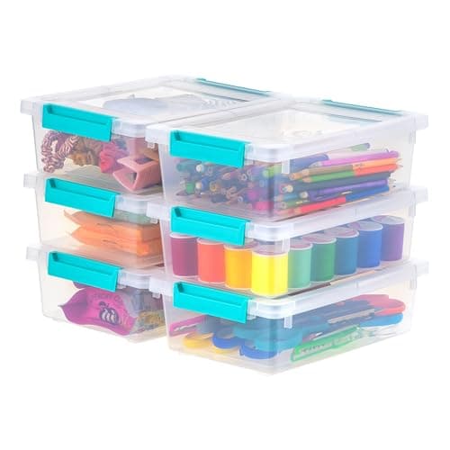 Best Small Containers with Lids #1 from Iris Ohyama IRIS USA 2 Qt. Plastic Storage Bins Containers with Lids, 6 Pack, Small Sensory Bin, Craft Storage, Craft Organizers & Storage, Organizing Container for Home, Office & Art Supplies, Stackable, Clear