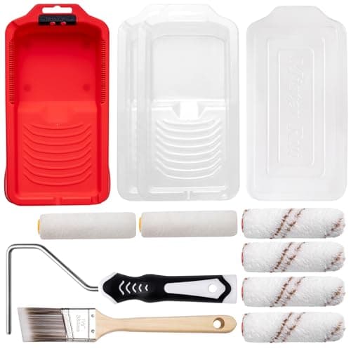 Best Paint Roller Sets #3 from Mister Rui Mister Rui 4 Inch Paint Roller Kit, 12-Piece Professional Tray Set with 6 Microfiber Sleeves, Liner & Cover, Handle, 1.5" Angled Brush - for Walls, Ceilings, Cabinets, DIY & Pro Painting