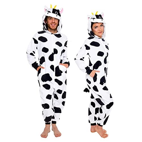 Best Cow Onesies #1 from Funziez! Funziez! Slim Fit Adult Onesie - Animal Halloween Costume - Plush Unisex One Piece Cosplay Suit for Women and Men Cow