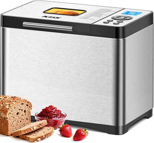 Best Bread Maker Machines with Timer #6 from KBS KBS 2LB 19-in-1 Programmable Bread Maker, Stainless Steel Bread Machine with Nonstick Ceramic Pan,650W Bread Maker Machine with 15H Timer&1H Keep Warm,Sourdough,Gluten Free,3 Colors,53 Recipes,Silver