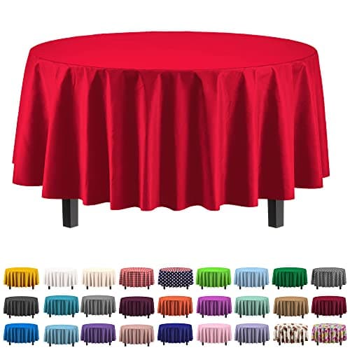 Best Round Tableclothes #6 from Party Solids Party Solids Pack Of 6 Premium Plastic Tablecloth 84 Inch Round Plastic Table Cover - Red