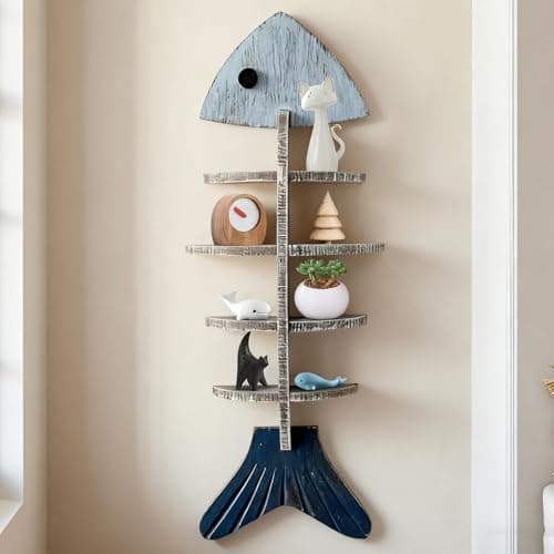 Best Fish Decors #5 from huulmood huulmood Wooden Fish Wall Shelf, Wood Fish Beach Decor Display Shelf, Nautical Coastal Style Wall - Mounted Organizer in Bedroom,Living Room,Lake House, Bathroom