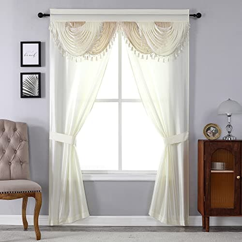 Best Window Curtains with Valance #2 from Regal Home Collections Regal Home Collections Amore Curtains 5-Piece Window Curtain Set - 54-Inch W x84-Inch L Panels with Attached Valance and 2 Tiebacks - Bedroom Curtains and Living Room Curtains (Beige)