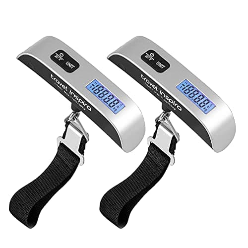 Best Luggage Scales #10 from travel inspira travel inspira Luggage Scale, Portable Digital Hanging Baggage Scale for Travel, Suitcase Weight Scale with Rubber Paint, 110 Pounds, Battery Included, Sliver, 2 Pcs