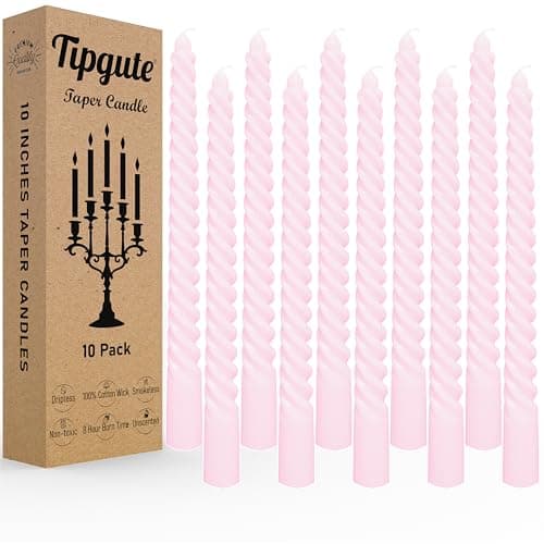 Best Pink Candles #3 from tipgute Tipgute 3/4×10 Inch Light Pink Twisted Taper Candles 10 Pack Unscented Long Dripless Smokeless Spiral Candle Sticks Bulk for Wedding Dinner Advent Valentine Mother’s Day Christmas Party Home Decor