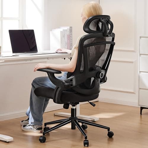 Best Ergonomic Office Chairs #7 from Sweetcrispy Sweetcrispy Office Chair Ergonomic Desk Chair, 300 LBS Home Mesh Office Desk Chairs with Wheels, 2D Headrest, Up&Down Lumbar Support, Swivel High Back Computer Chair with Flip-up Armrests,Dark Black