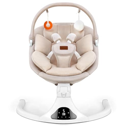 Best Baby Swings #8 from Viriwebaby Baby Swing, Electric Infant Swing with Remote Control, 5 Speed Adjustable, Machine Washable Cushion, 5 Point Safety Harness, Bluetooth Music, Portable Baby Swing (Beige)