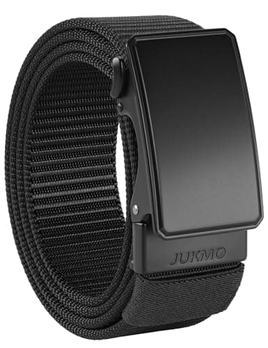 Best Belts for Jeans #6 from JUKMO JUKMO Men's 1.5" Nylon Ratchet Belt, Casual Web Click Tactical Belt with Slide Buckle for Jeans, No Holes Adjustable Trim to Fit(Black,Medium)
