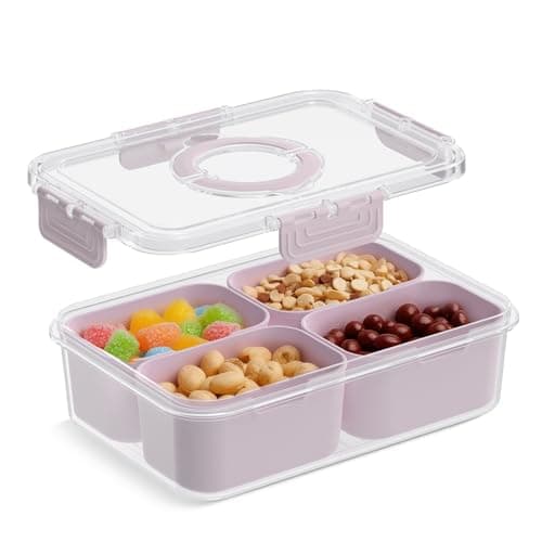 Best Snackle Boxes #9 from CODIEKEY Snackle Box Container, Upgrade Dishwasher,Safe Snack Box for Adult Kids, 4 compartments Plastic Divided Serving Tray with Lid and Handle for Candy, Fruits, Snacks, Nuts,Small,Pink,1 Pack
