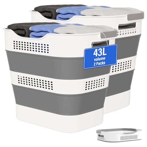 Best Laundry Baskets #10 from OOAMBB OOAMBB 43L+43L Collapsible Laundry Baskets plastic, Pop Up Laundry hamper/Storage Container, Foldable Laundry Basket with Handles, Durable,Space Saver (Grey, 2 Packs)